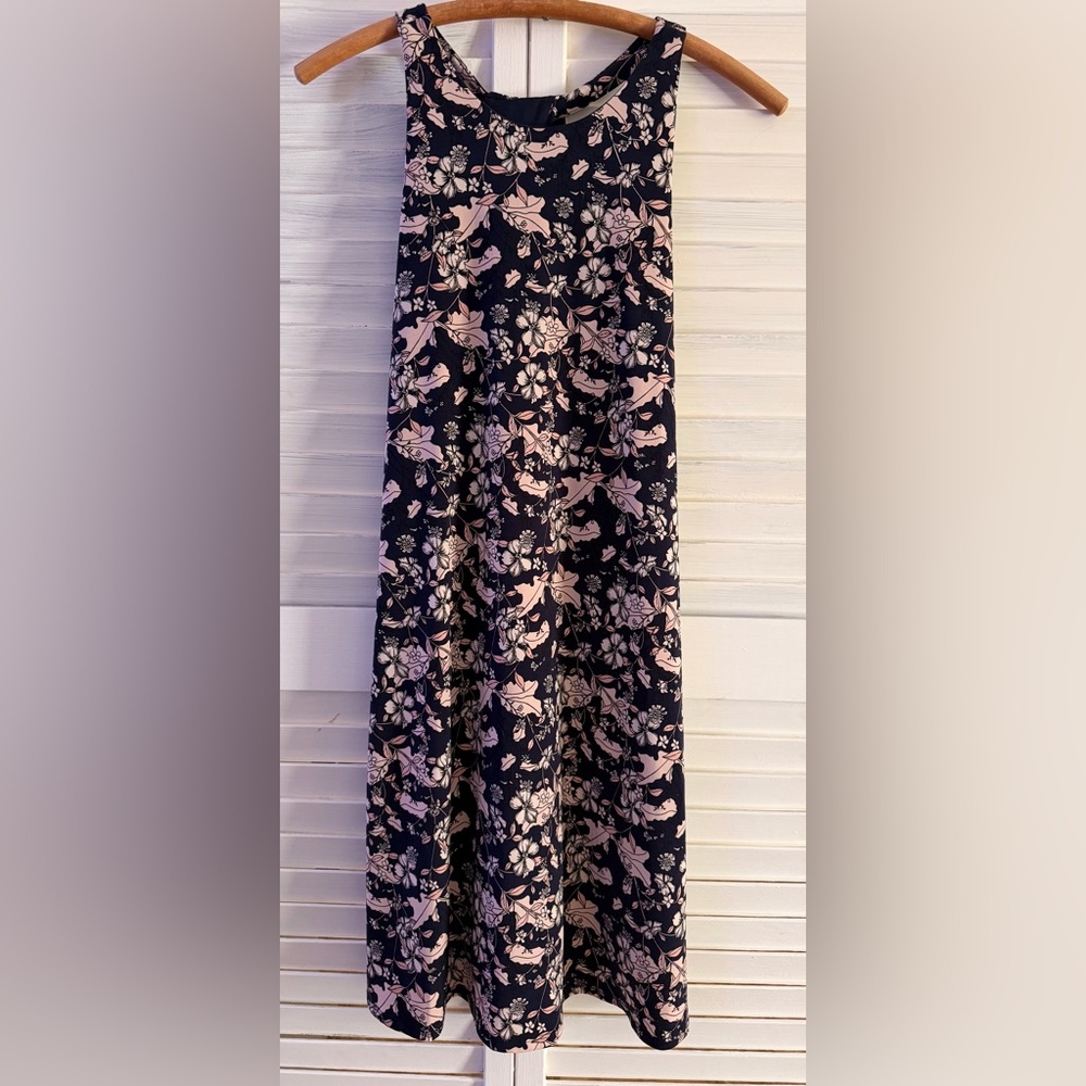 CeCe Black Midi Dress with Pink Floral Print